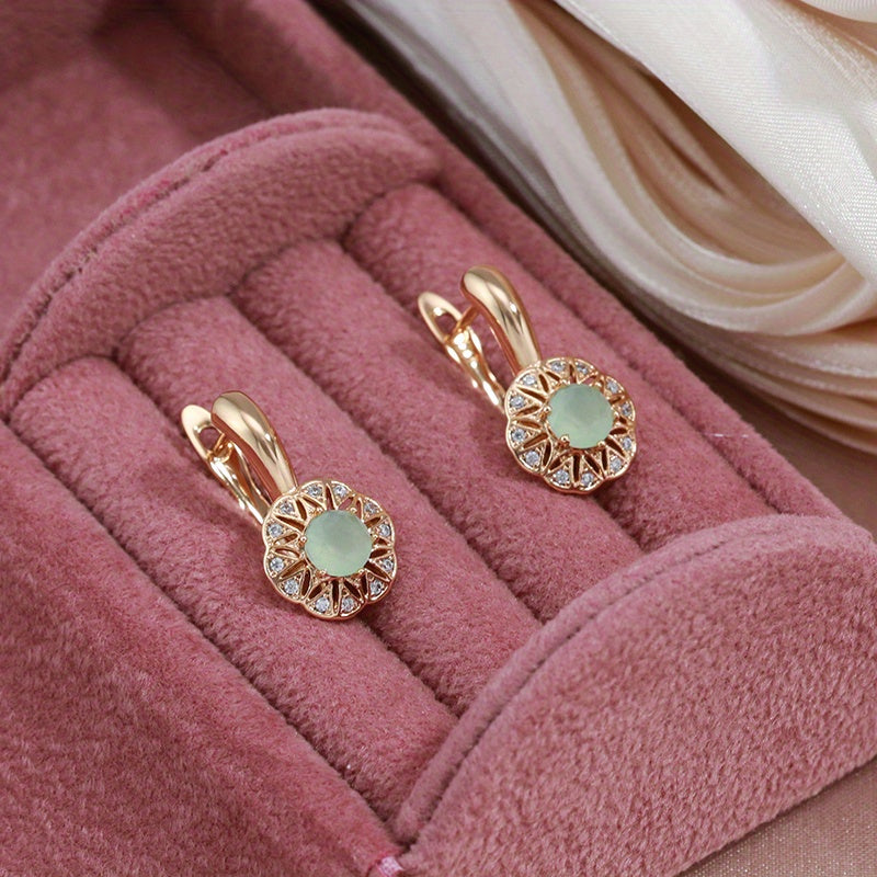 Green Zircon Drop Earrings Rose Gold Wedding Jewelry