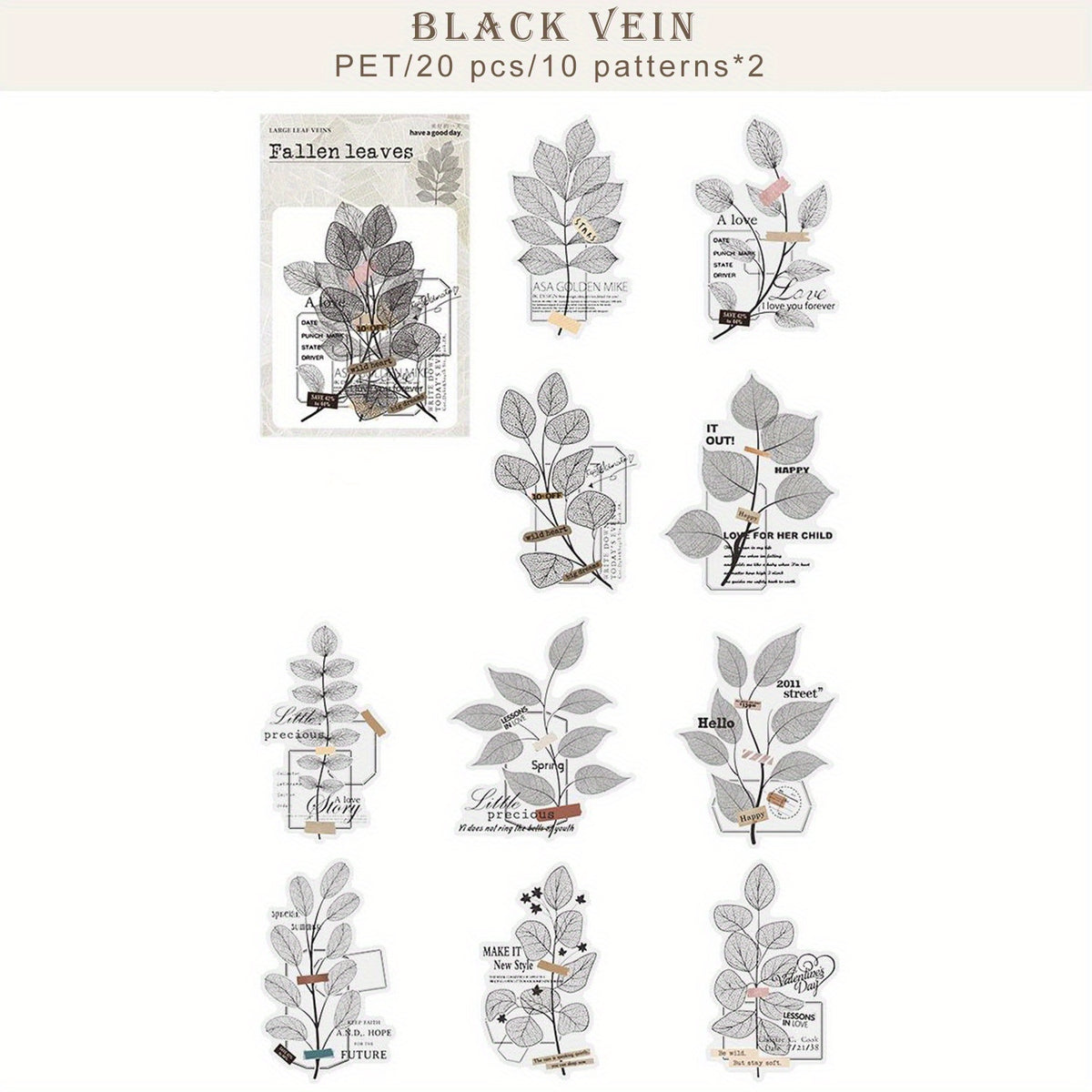 20 Large Waterproof Leaf Vein Stickers for Planners, Notebooks, Water Bottles