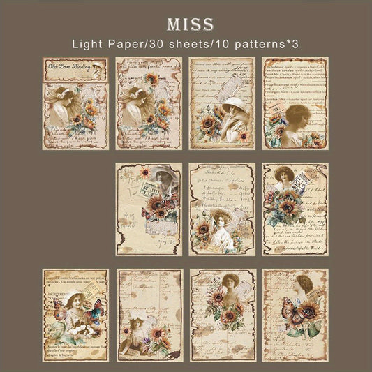 30 Sheets Vintage Paper for Notebook, Wallpaper, Decoration
