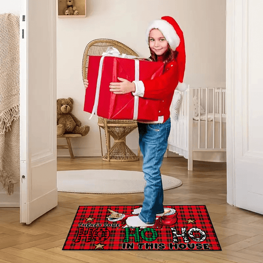 Plaid Santa Area Rug Soft Anti-slip Mat Xmas