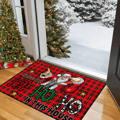 Plaid Santa Area Rug Soft Anti-slip Mat Xmas