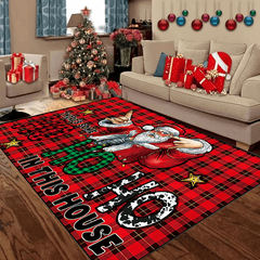 Plaid Santa Area Rug Soft Anti-slip Mat Xmas