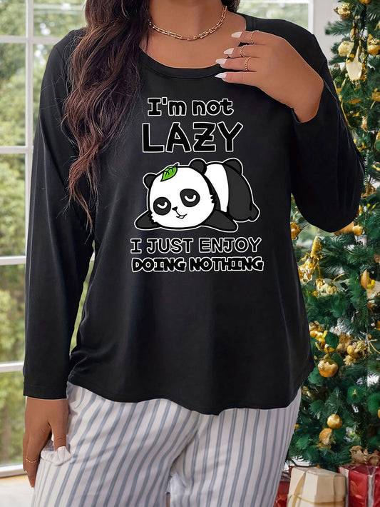  Women's Panda Print Long Sleeve Pajama Tee