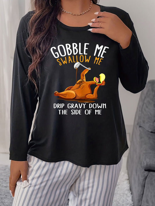 Women's Plus Turkey Print Long Sleeve Top