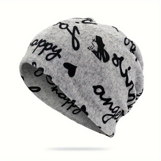 Letter Graphic Beanie Hat Winter Warm Knit Hat