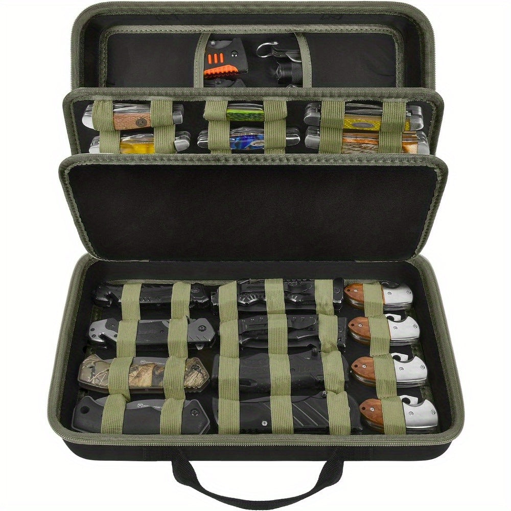 Restaurant Display Case 56 Pocket Folding Knives Storage Green