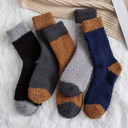 5 Pairs Men's Warm Thermal Crew Socks Plush Comfy Casual Unisex Winter Socks