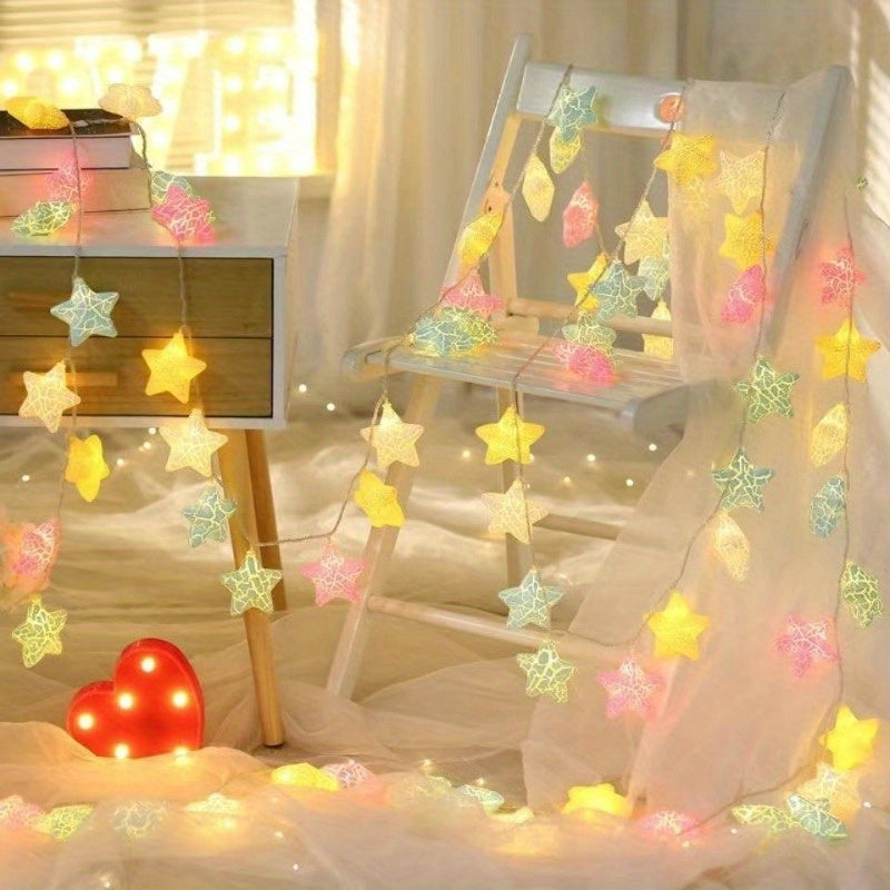 Star String Lights 3D Crack Star Fairy String Lights LED Indoor Outdoor Decor
