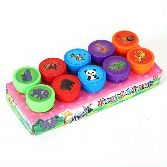 10pcs Assorted Self Ink Stamps Toy Happy Face Seal Scrapbook DIY Decor
