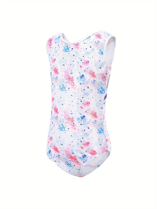 Girls Tie Dye Starry Night Sleeveless Ballet Leotard Gymnastics Suit