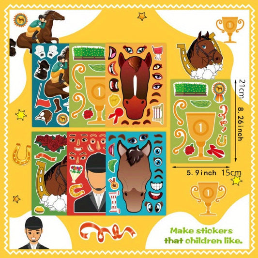 6pcs Elf Horse Puzzle DIY Stickers Adhesive Cartoon Horse Face Changing