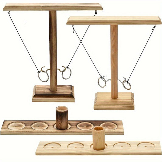 Wooden Ring Toss Hook Game with Ladder Fun Interactive Game