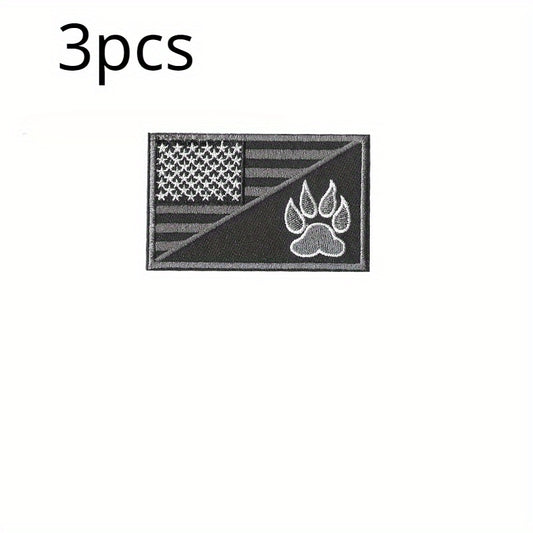 6pcs US Flag & Pet Paw Morale Patches Embroidered Applique Fastener