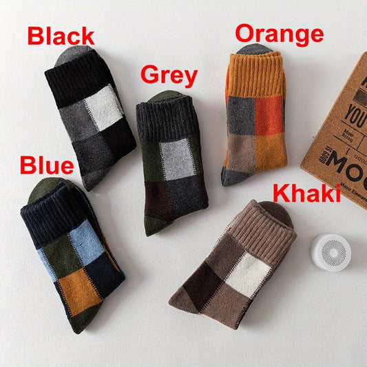 5 Pairs Soft Plaid Wool Crew Socks Winter Thick Warm