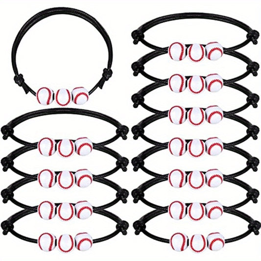 12 Baseball Bracelets Ball Beads Braid Adjustable Charms for Sports