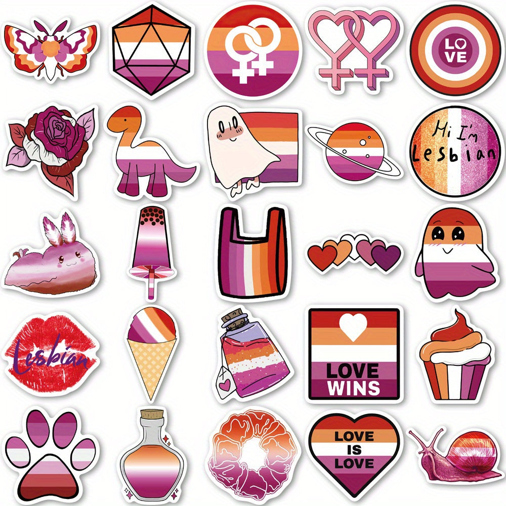 50pcs Lesbian Pride Stickers for DIY Skateboard Guitar Water Cup Luggage Helmet