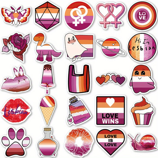 50pcs Lesbian Pride Stickers for DIY Skateboard Guitar Water Cup Luggage Helmet