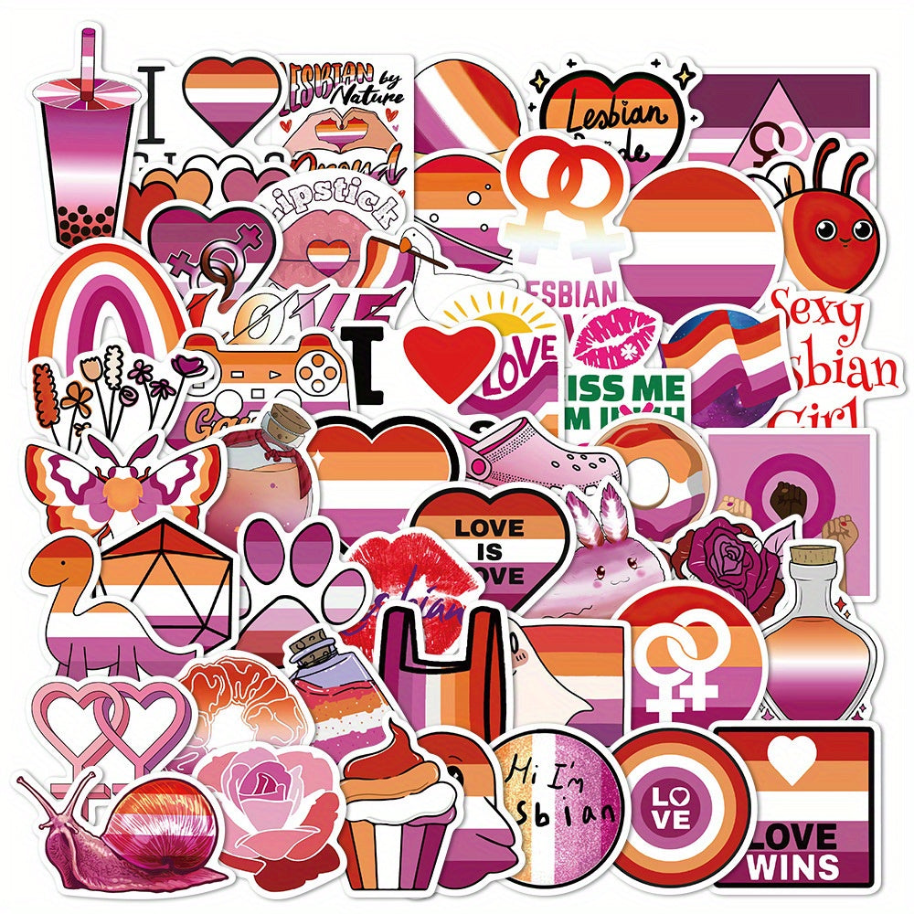 50pcs Lesbian Pride Stickers for DIY Skateboard Guitar Water Cup Luggage Helmet