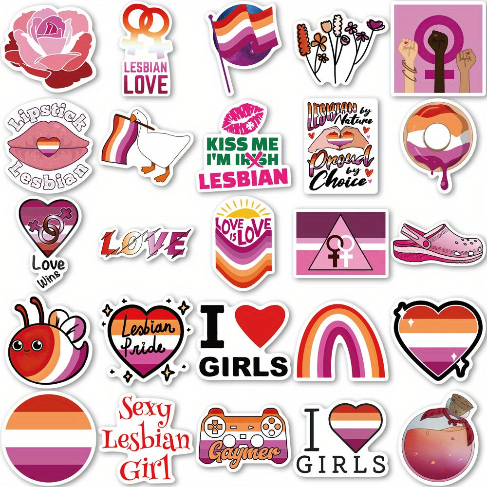 50pcs Lesbian Pride Stickers for DIY Skateboard Guitar Water Cup Luggage Helmet