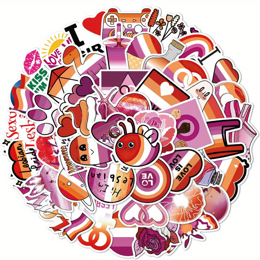 50pcs Lesbian Pride Stickers for DIY Skateboard Guitar Water Cup Luggage Helmet
