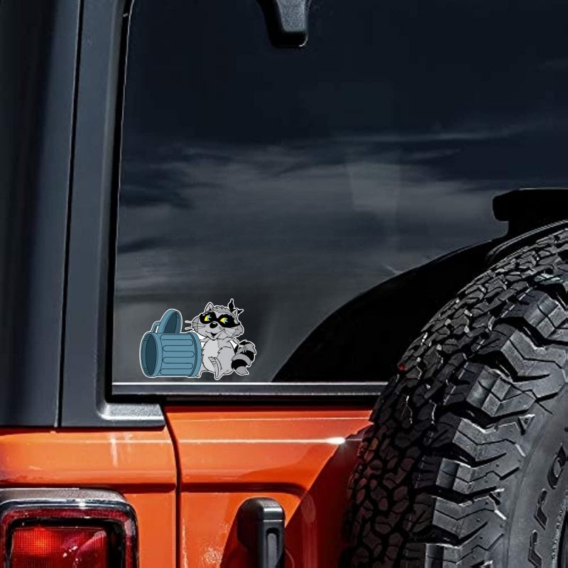 Funny Raccoon Trash Can Sticker Car Motorcycle Bumper Cartoon Self-adhesive