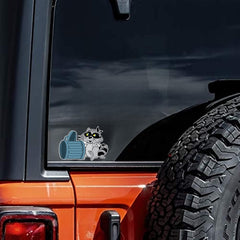 Funny Raccoon Trash Can Sticker Car Motorcycle Bumper Cartoon Self-adhesive