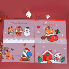 4pcs Cartoon Christmas Ring File Bag Zipper Bag Stationery Storage