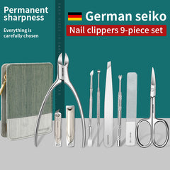 9pcs Nail Clippers Set Stainless Steel Professional Nail Cutting Tools