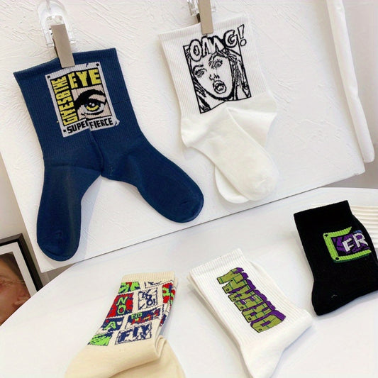 Outdoor Sports Socks Cartoon Pattern Cotton Crew Socks