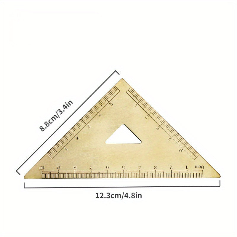Vintage Brass Triangular Ruler Semicircle Protractor Plate Drawing