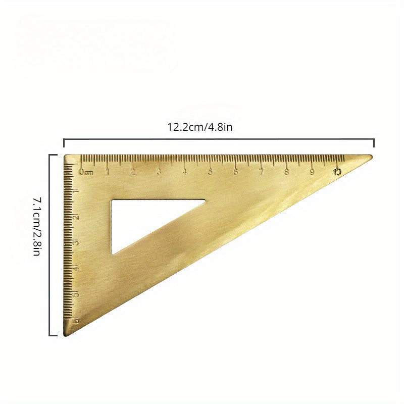 Vintage Brass Triangular Ruler Semicircle Protractor Plate Drawing