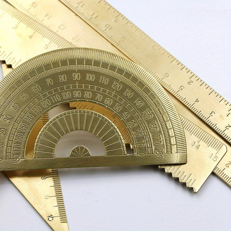 Vintage Brass Triangular Ruler Semicircle Protractor Plate Drawing