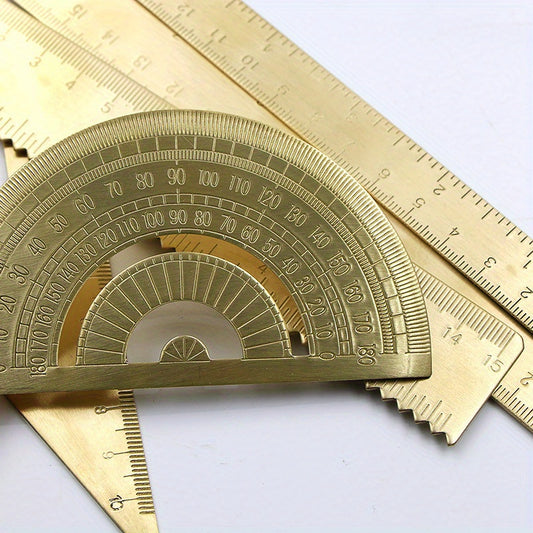 Vintage Brass Triangular Ruler Semicircle Protractor Plate Drawing