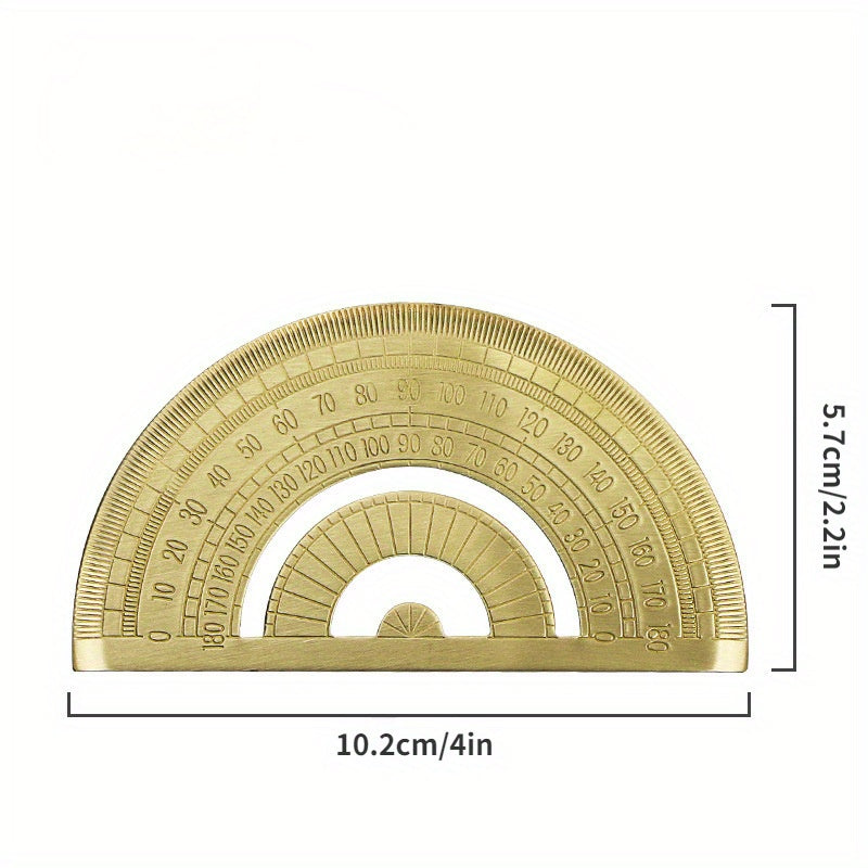 Vintage Brass Triangular Ruler Semicircle Protractor Plate Drawing