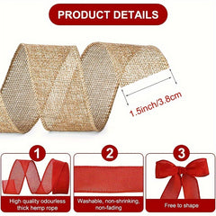 1pc Burlap Wired Ribbon Wire Ribbon Burlap Ribbon For Crafts Halloween Wreath