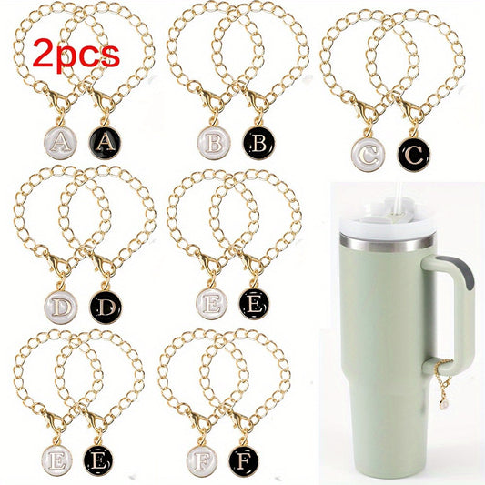 2pcs ID Initial Letter Charm for Water Cup Bottle Handle Decorative Pendant