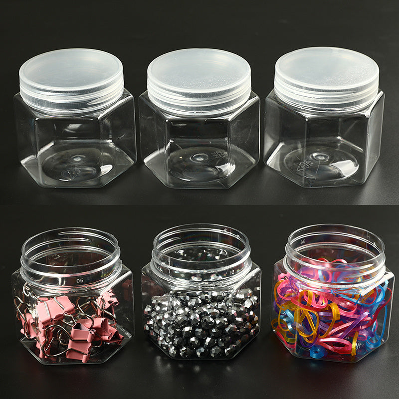 Clear Hexagonal Storage Box Plastic Sealed Jar Multipurpose Organizer Container