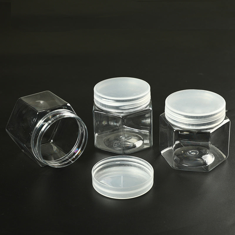 Clear Hexagonal Storage Box Plastic Sealed Jar Multipurpose Organizer Container