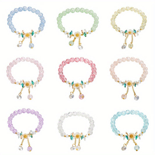 Flower Beaded Charm Bracelet Sweet Jewelry Gift