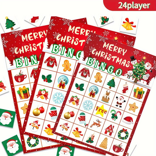 Christmas Bingo Game 24 Players Winter Holiday Bingo Cards Indoor Home