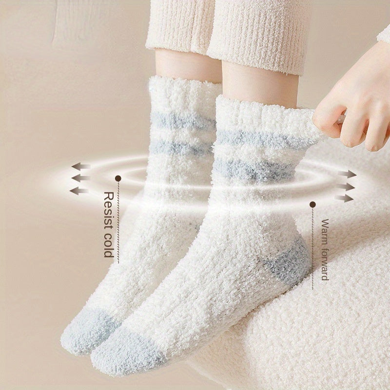 5 Pairs Striped Fuzzy Socks Warm Mid Tube Women's Stockings