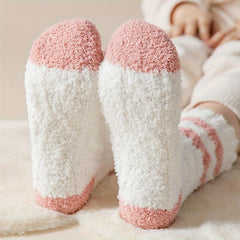 5 Pairs Striped Fuzzy Socks Warm Mid Tube Women's Stockings