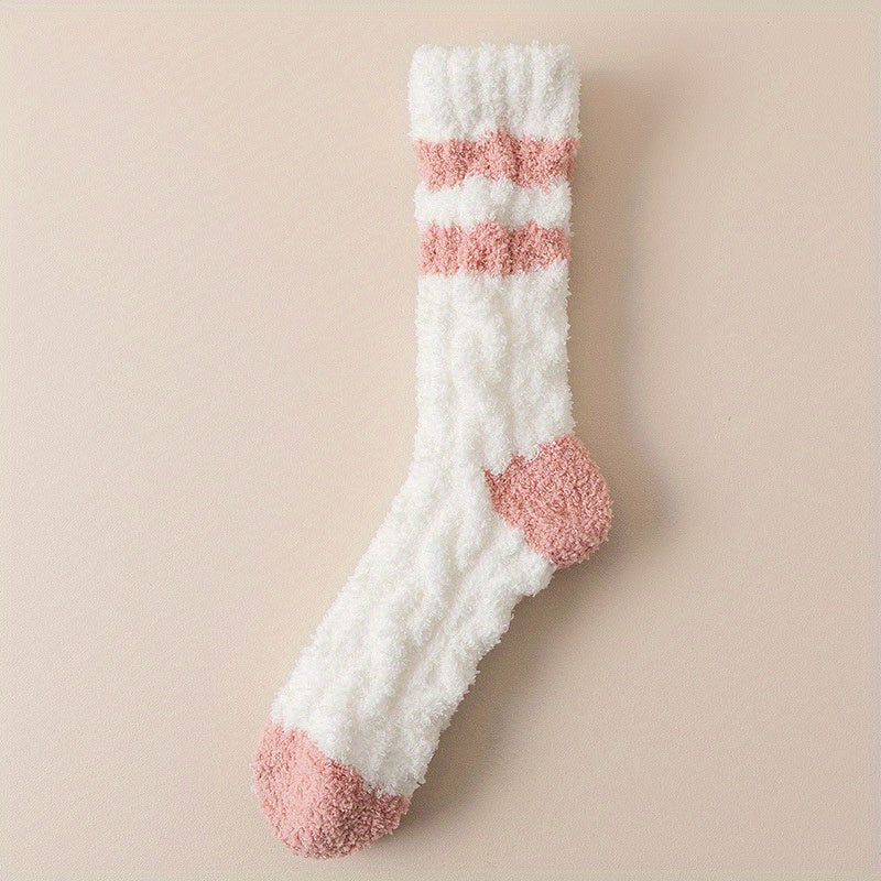 5 Pairs Striped Fuzzy Socks Warm Mid Tube Women's Stockings