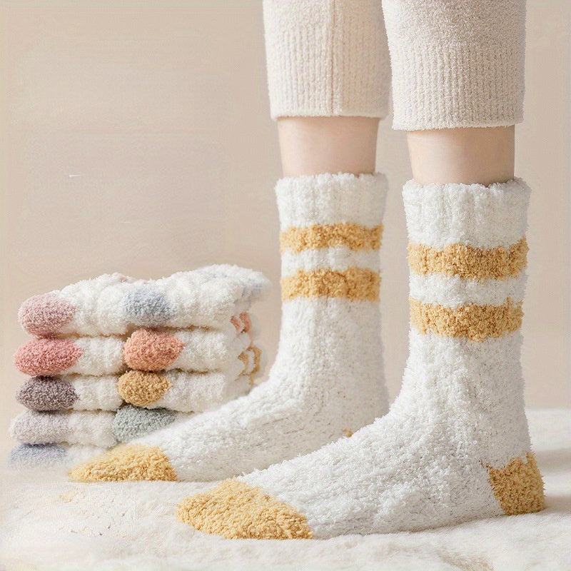 5 Pairs Striped Fuzzy Socks Warm Mid Tube Women's Stockings