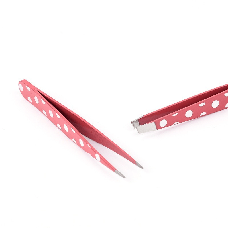 Mini Pink Dots Eyebrow Tweezers Stainless Steel Beauty Tools