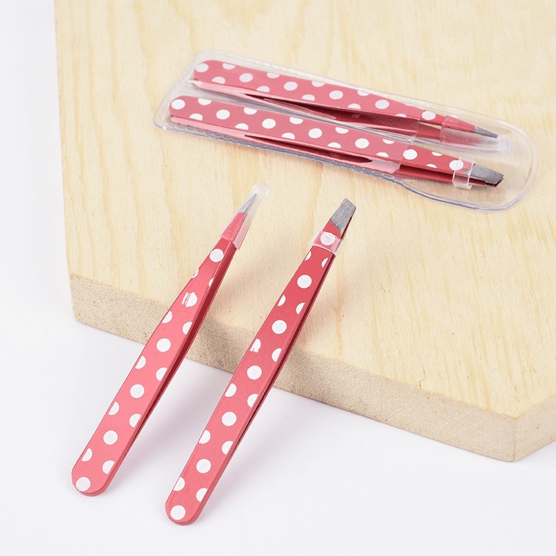 Mini Pink Dots Eyebrow Tweezers Stainless Steel Beauty Tools