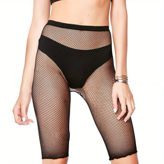  High Waisted Fishnet Biker Shorts