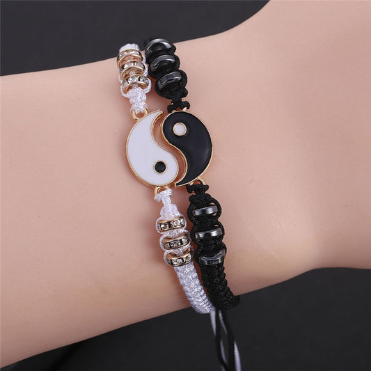 Yin Yang Beads Adjustable Bracelet Friendship Relationship Gift