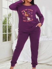  Christmas Pajamas Set Women's Plus Deer & Snowflake Print