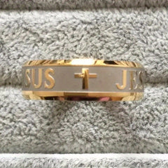 8mm Oblique Edge Letter Wide Face Ring Jesus Stainless Steel Men's Ring